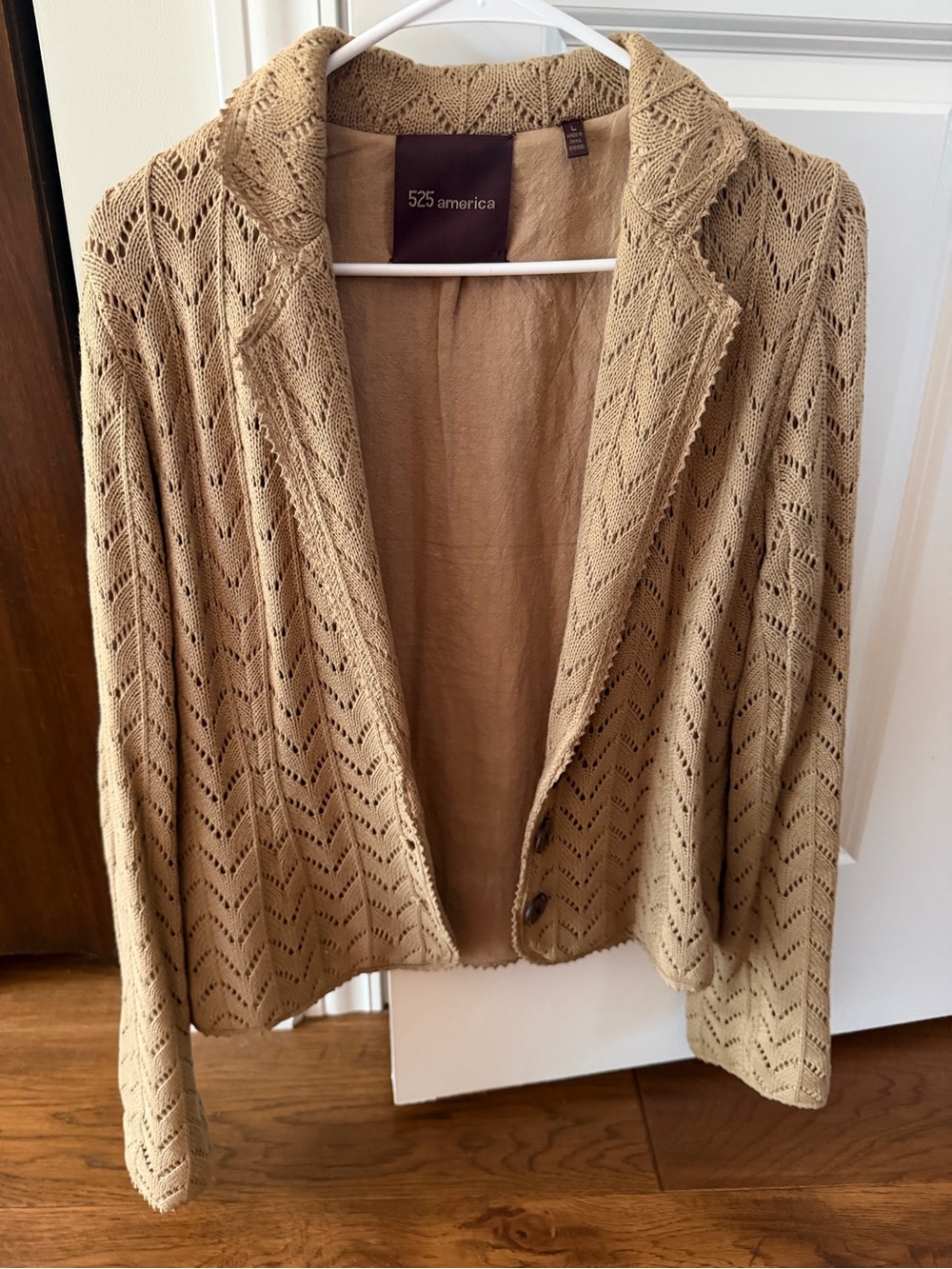 525 America Open Knit Shawl Collar Cardigan in Beige